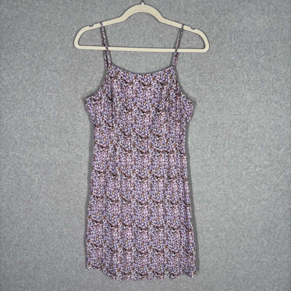 KORI Floral Backless Mini Dress Small Purple Lace Up Tie Spaghetti Strap Beach